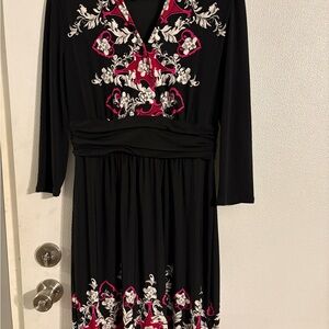 White House Black Market Black Dress with Pink and White Floral Design